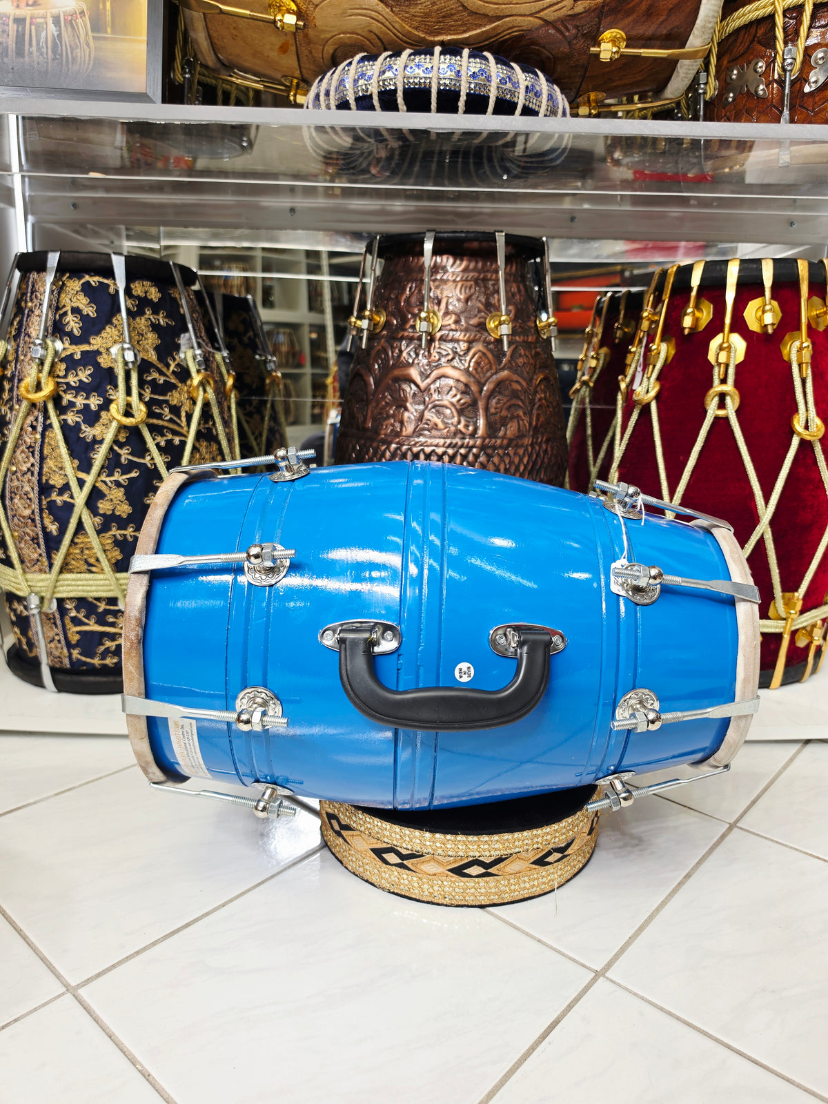 SurNeel Student Dholak (Blue Painted 9.6lbs Mango Wood, Very Minor Cosmetic Blemishes)