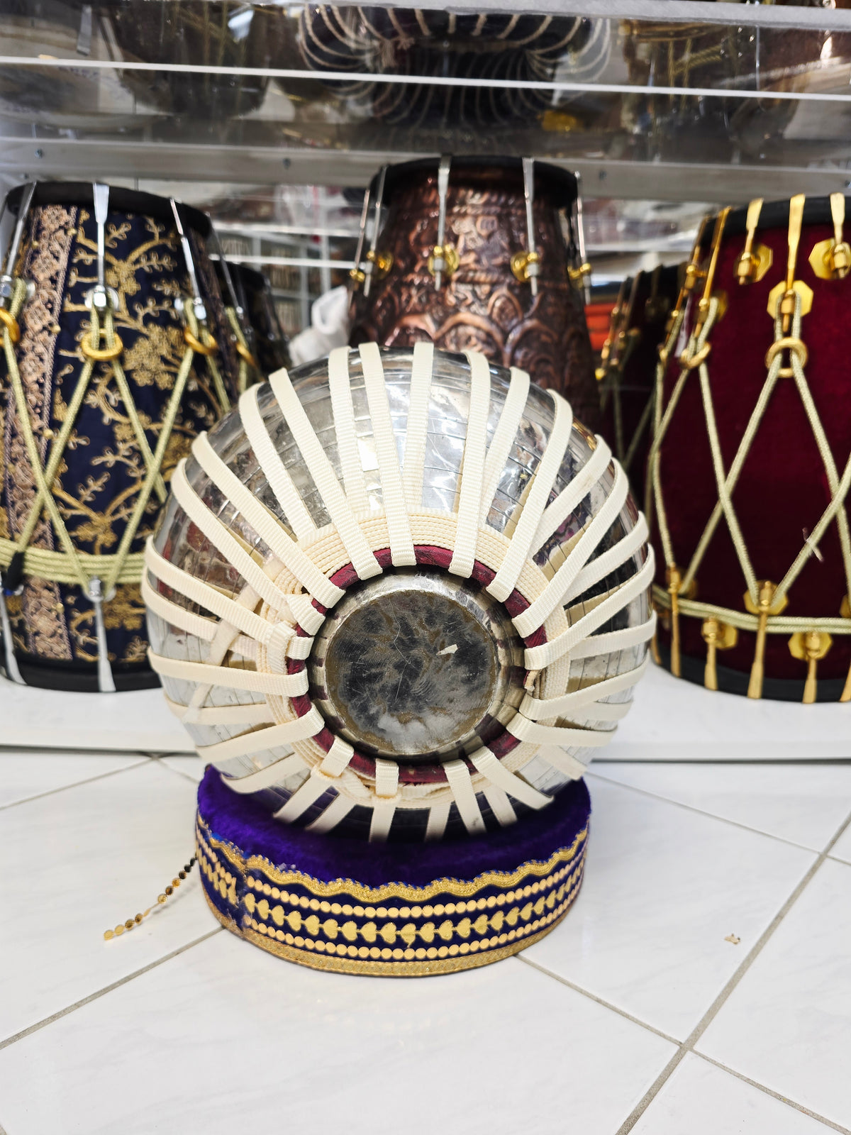 RaagDhara 9.25" 4.3kg Silver-Copper Bayan | Pro Somnath Skin | Nylon-Strapped | Lots of depth & resonance *Minor Cosmetic Blemishes