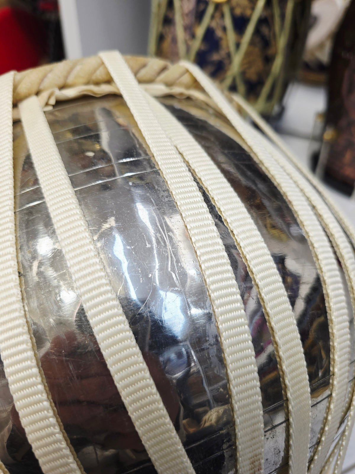 RaagDhara 9.25" 4.3kg Silver-Copper Bayan | Pro Somnath Skin | Nylon-Strapped | Lots of depth & resonance *Minor Cosmetic Blemishes