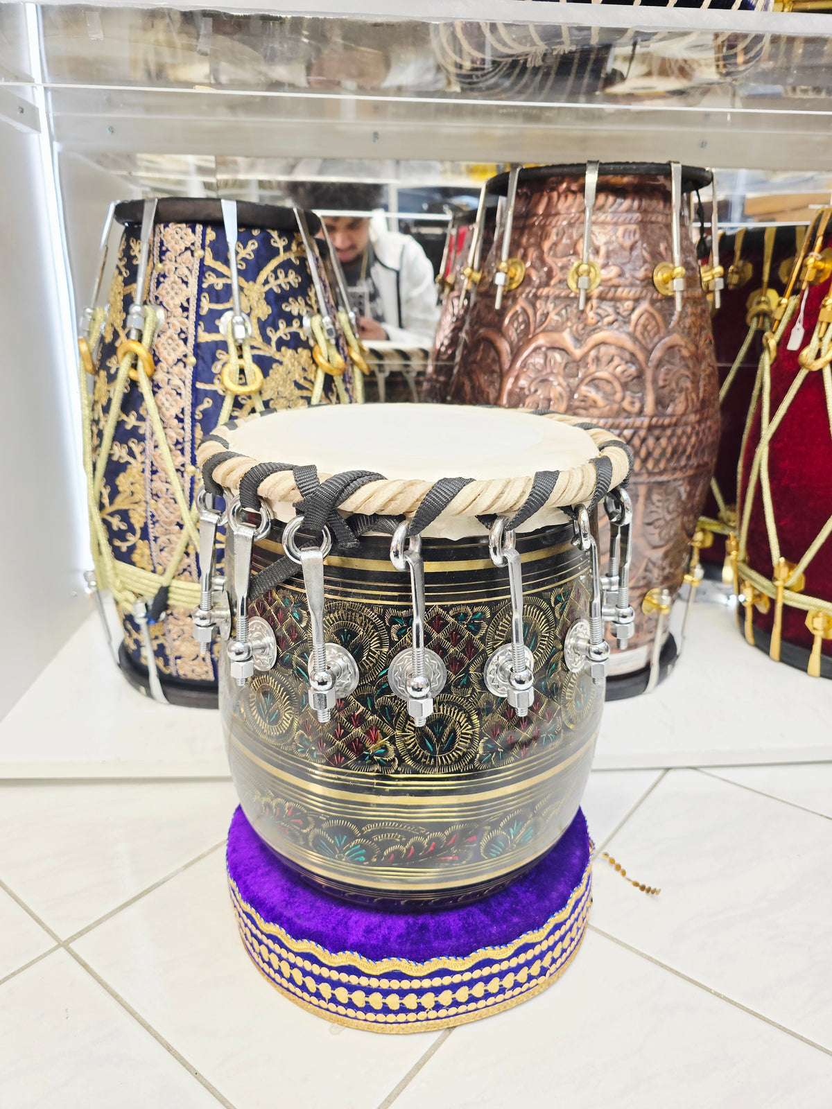ZariKaal 9" Top x 13" Tall Engraved Black Designer Bolted Copper Dhamma *Atta (Masala can be applied if needed)