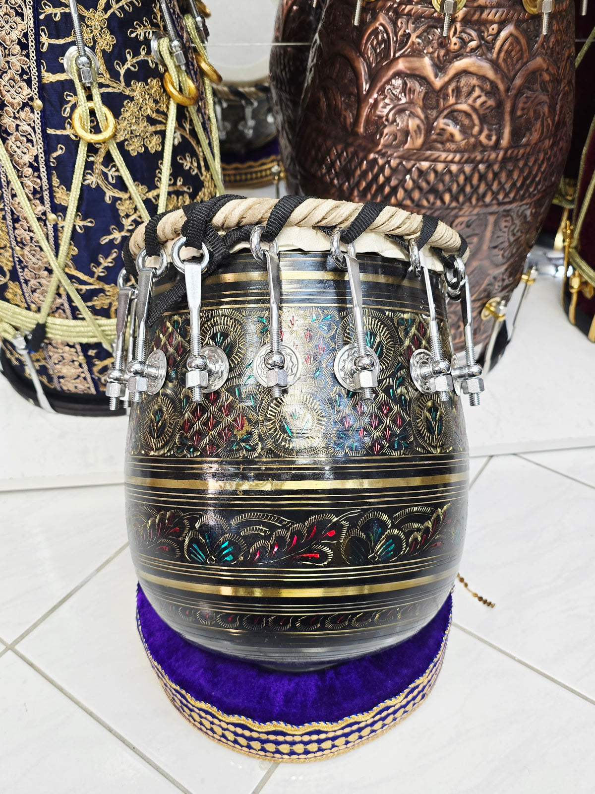 ZariKaal 9" Top x 13" Tall Engraved Black Designer Bolted Copper Dhamma *Atta (Masala can be applied if needed)
