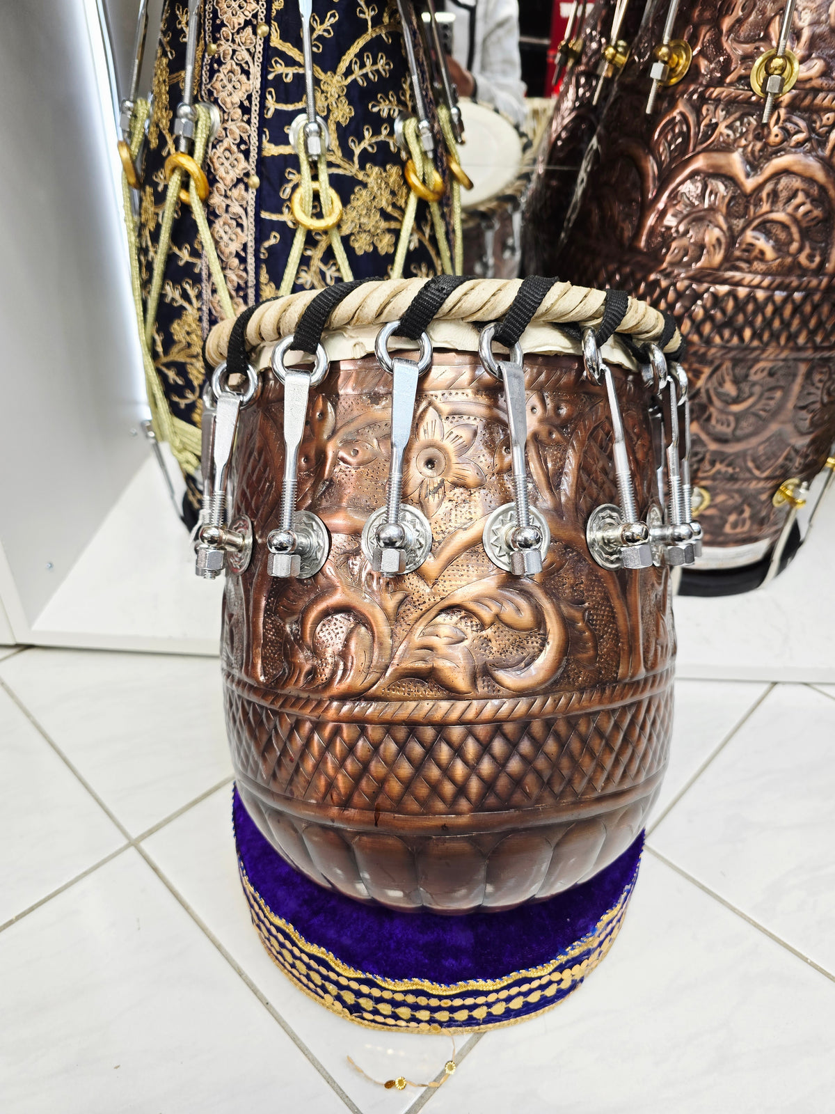 NaadViraas 9" Top x 13" Tall Engraved Bolted Antique Copper Dhamma *Atta (Masala can be applied if needed)