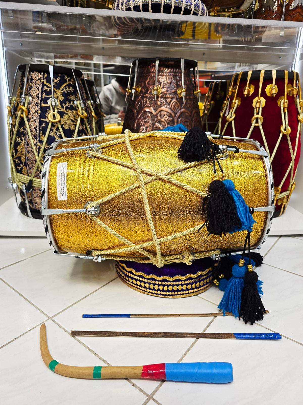 SunehriNaad 17.75" Gold Spark Fiberglass Punjabi Dhol 10" Skins