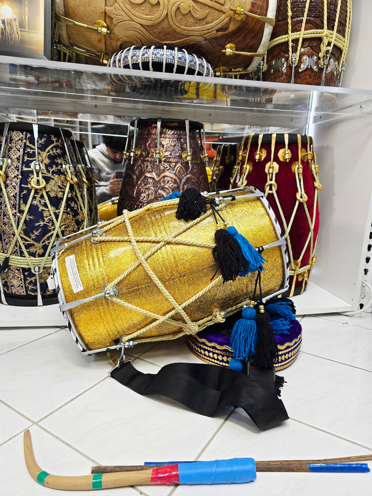 SunehriNaad 17.75" Gold Spark Fiberglass Punjabi Dhol 10" Skins