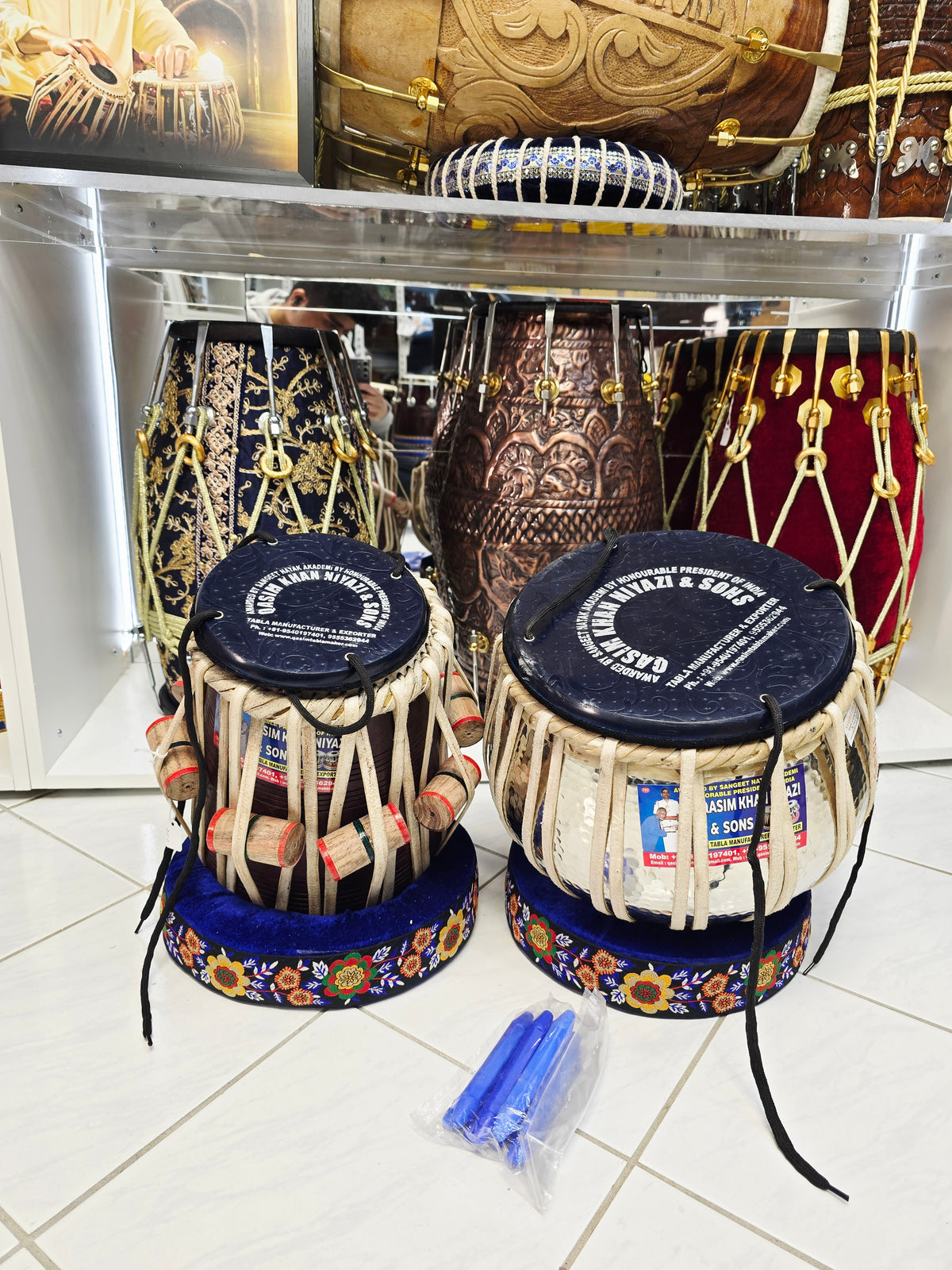 NaadVriksh: 6" C# Red Sheesham Qasim Khan Niyazi Dayan + 9.25" Silver Copper Qasim Bayan Tabla Set (Exceptional Tone, Minor Cosmetic Blemishes) **