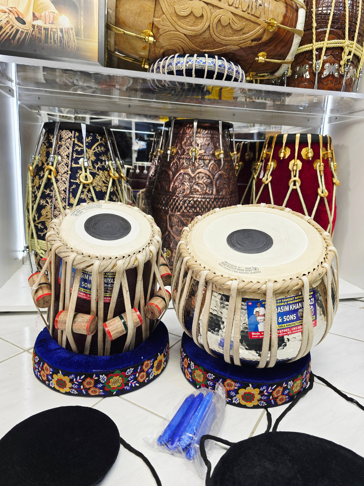 NaadVriksh: 6" C# Red Sheesham Qasim Khan Niyazi Dayan + 9.25" Silver Copper Qasim Bayan Tabla Set (Exceptional Tone, Minor Cosmetic Blemishes) **