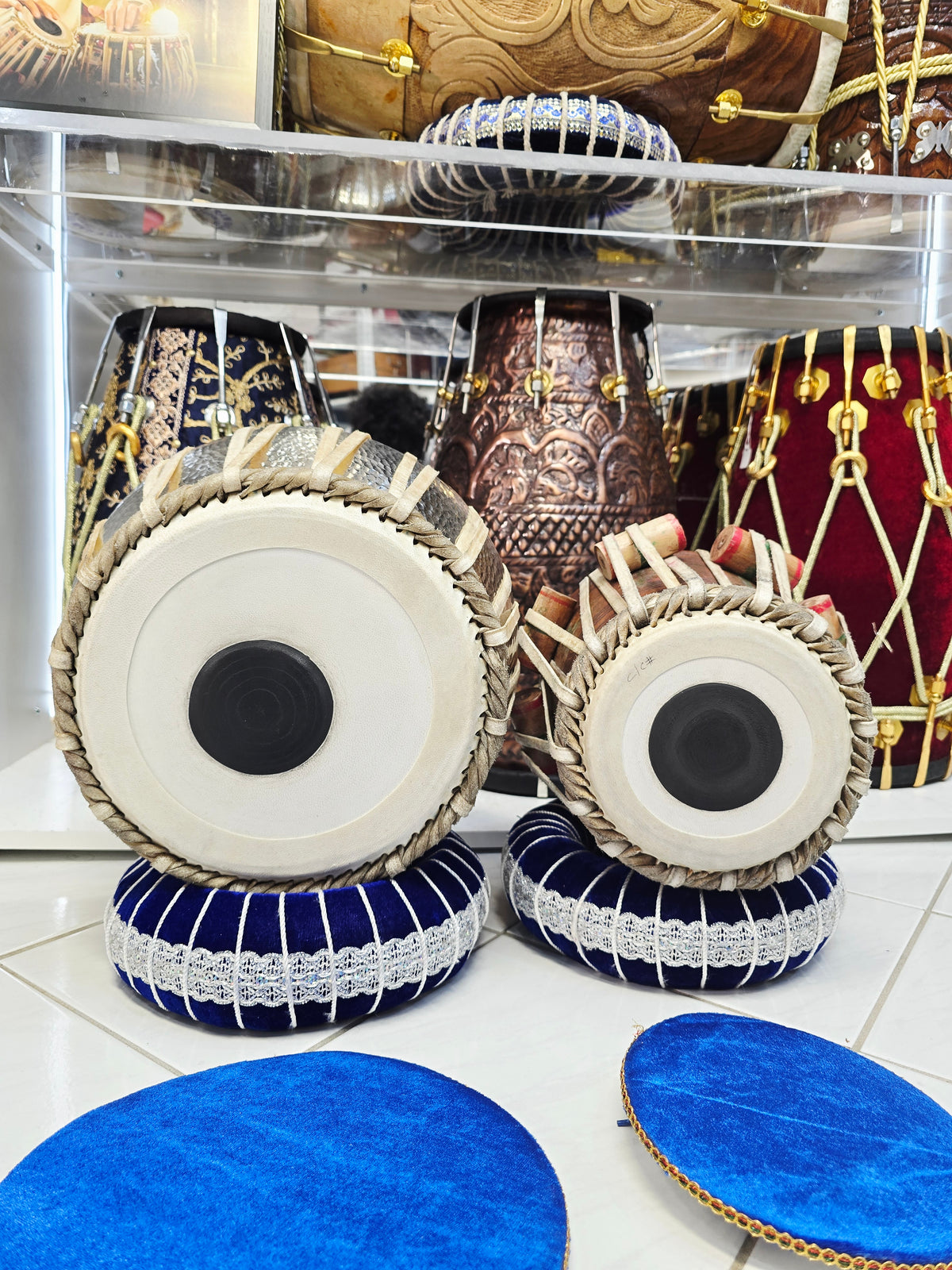 Svarion: 6" C/C# Red Sheesham Dayan + 9" Silver Copper Bayan Concert Tabla Set *Cosmetic Ghatta Marks