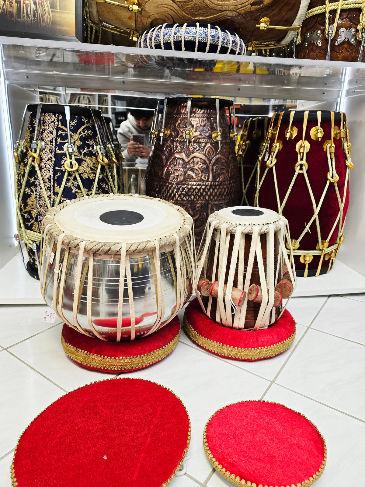 Zerion 5.25" D#/E Red Sheesham Nylon-Strapped Dayan + 9.25" 3.3kg Steel Bayan Semi-Pro Tabla Set *Very Minor Cosmetic Blemishes