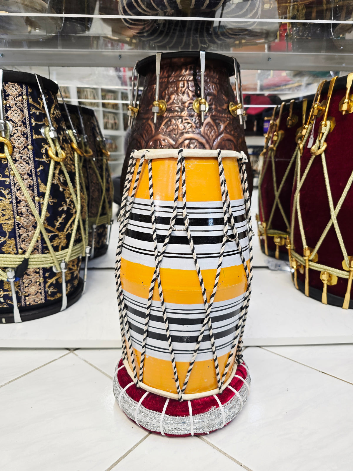 Yellow Toddler Dholak with Black and White Stripes (For Ages 1-3) * Very Minor Cosmetic Defects