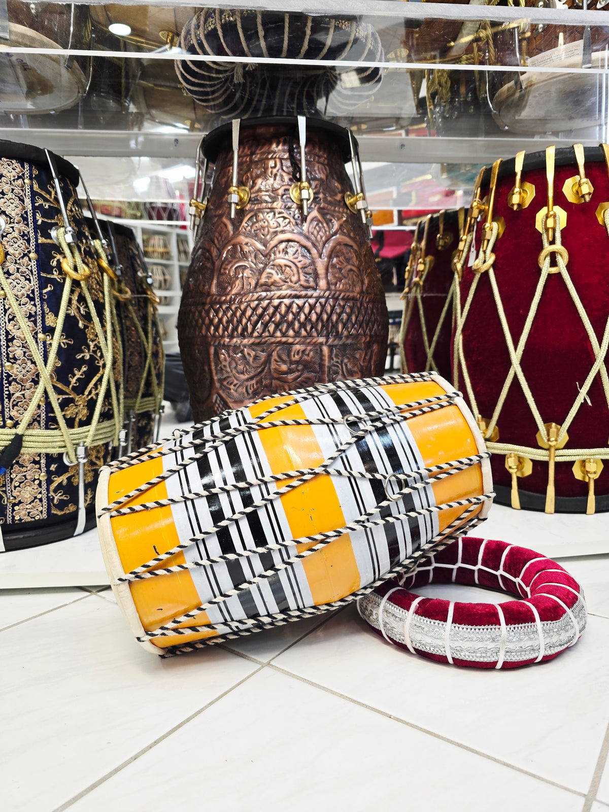 Yellow Toddler Dholak with Black and White Stripes (For Ages 1-3) * Very Minor Cosmetic Defects