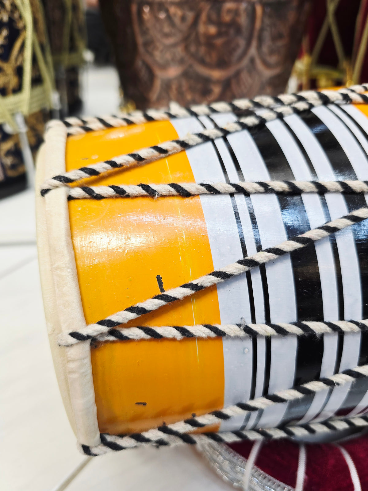 Yellow Toddler Dholak with Black and White Stripes (For Ages 1-3) * Very Minor Cosmetic Defects