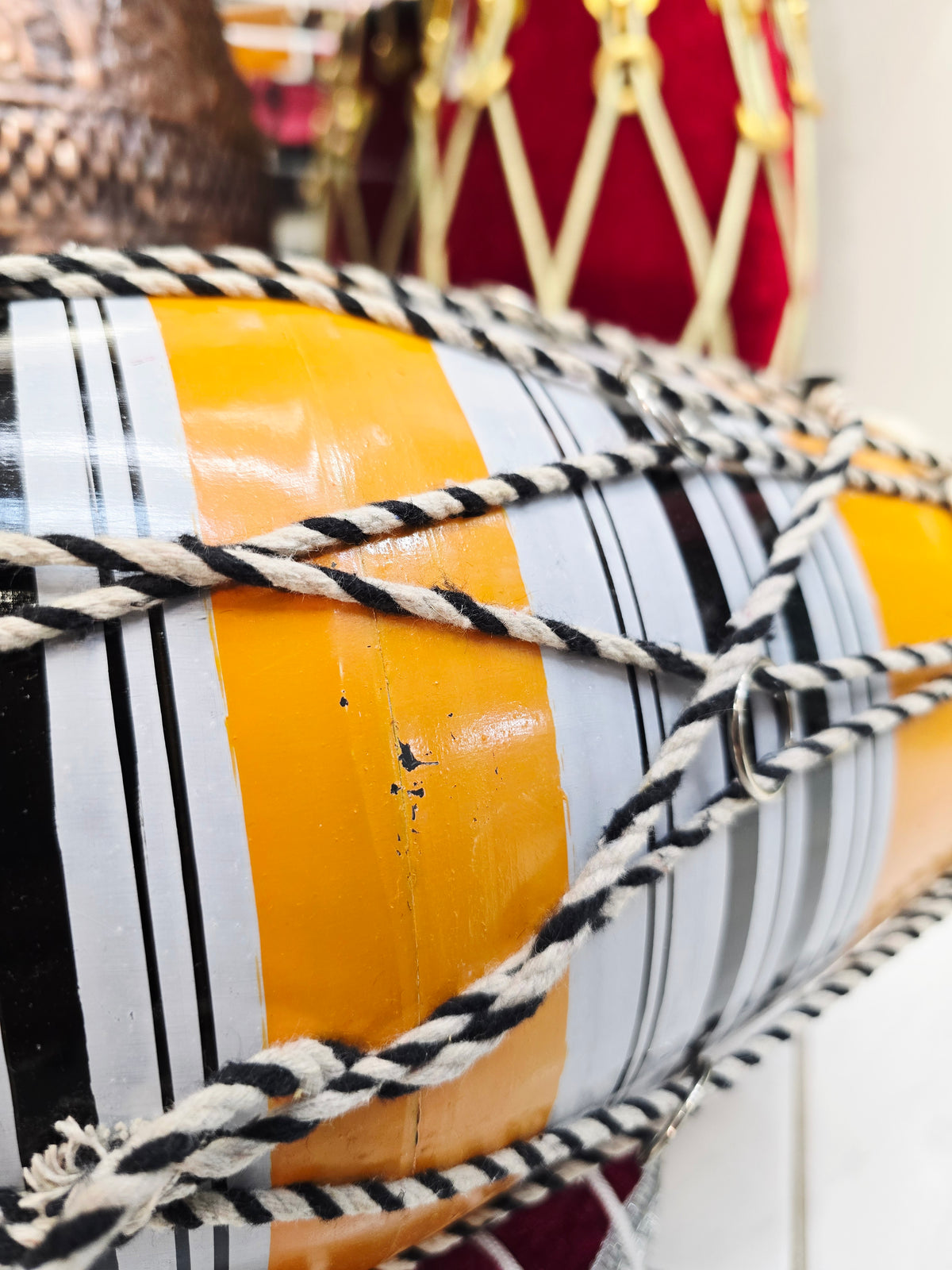 Yellow Toddler Dholak with Black and White Stripes (For Ages 1-3) * Very Minor Cosmetic Defects