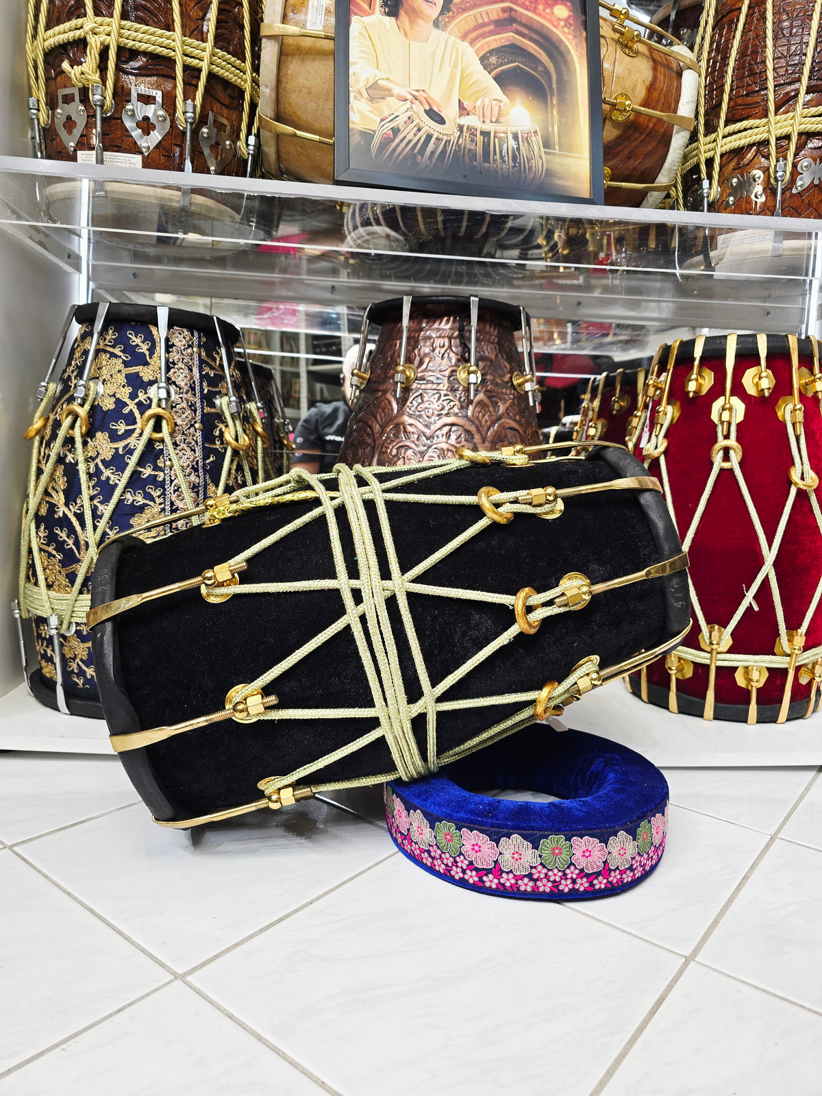 Midnight Maharaja Black Velvet Red Sheesham Dholak