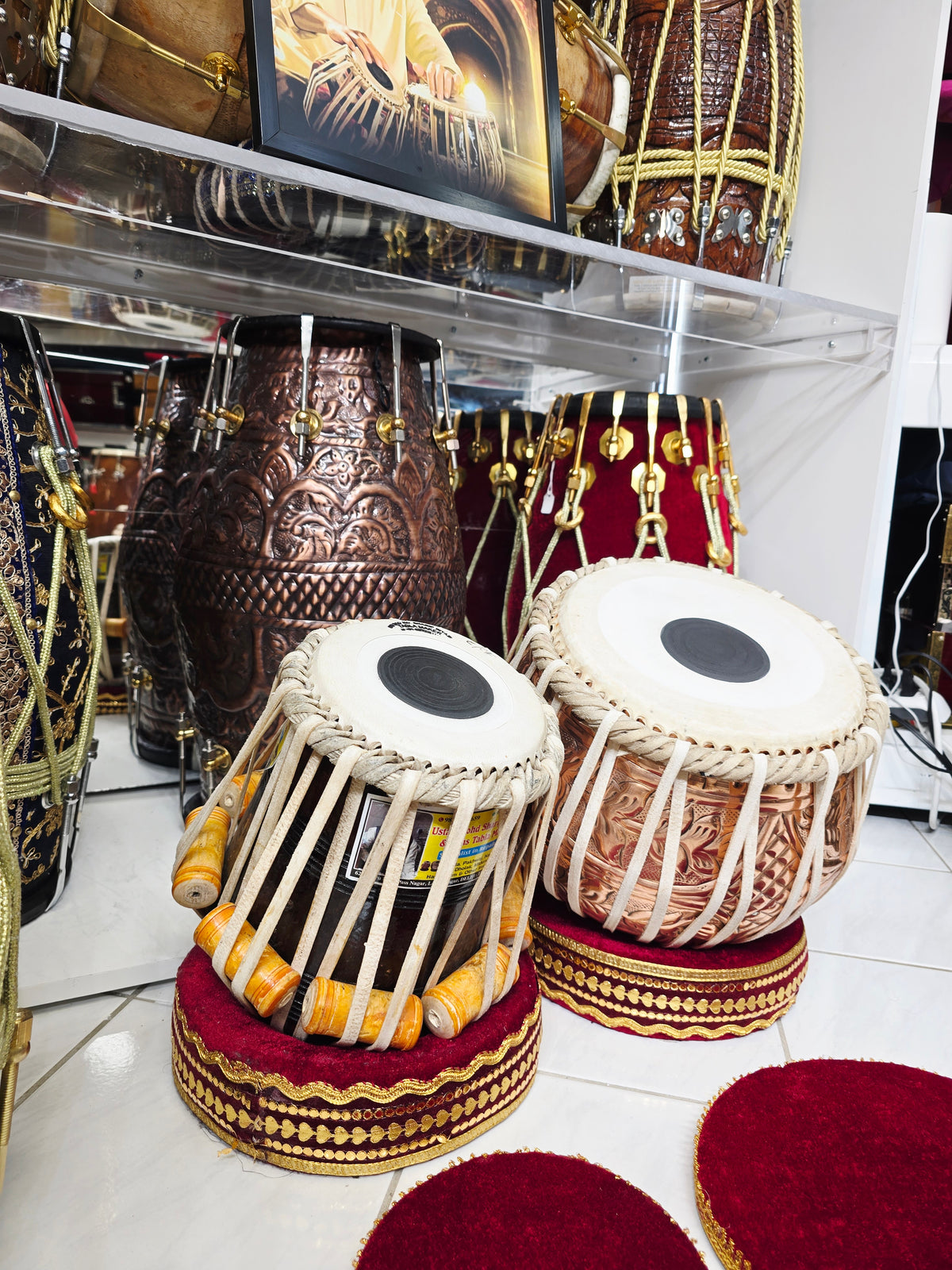 Kalyantra 6" C/C# Mohd. Sharif Niyazi & Sons Dayan + 9.25" Engraved Copper Bayan Concert Tabla Set * Very Minor Cosmetic Blemishes, and Barely Noticeable Hissing
