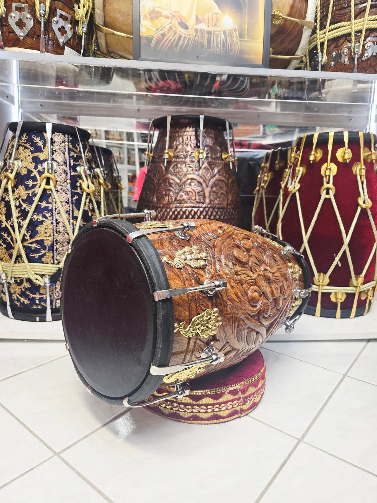 Rajmahal Custom-Engraved Red Sheesham Chetram Dholak For Pharvesh