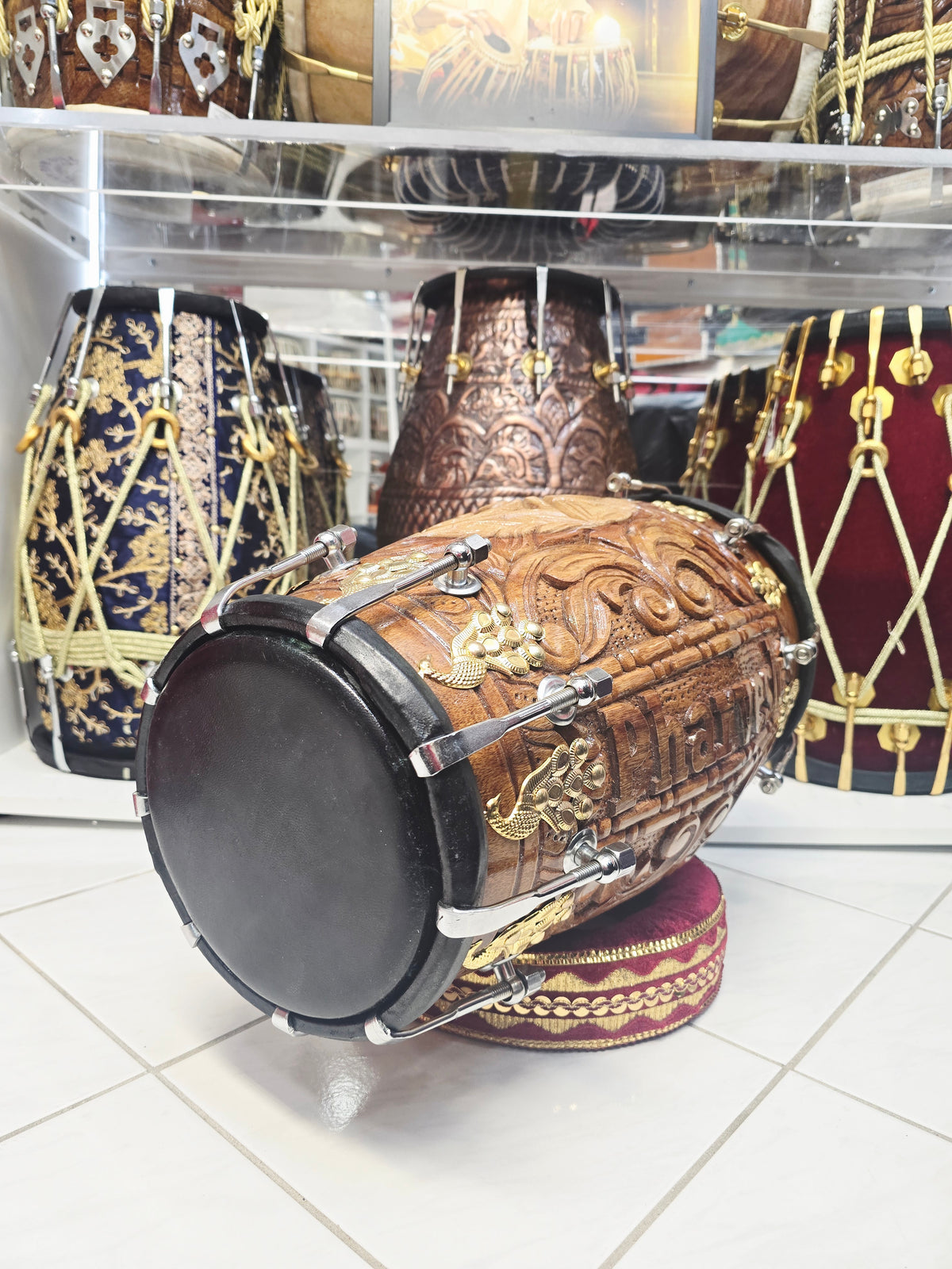 Rajmahal Custom-Engraved Red Sheesham Chetram Dholak For Pharvesh