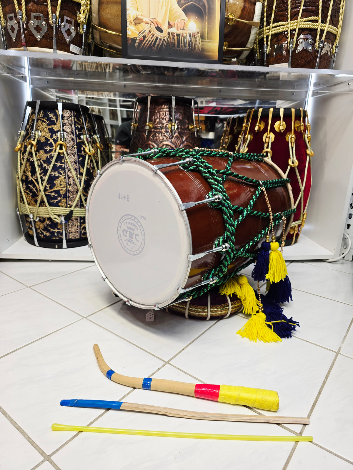Royal Carnival 18.5" Punjabi Dhol – Green & Black Rope Mid- Sized