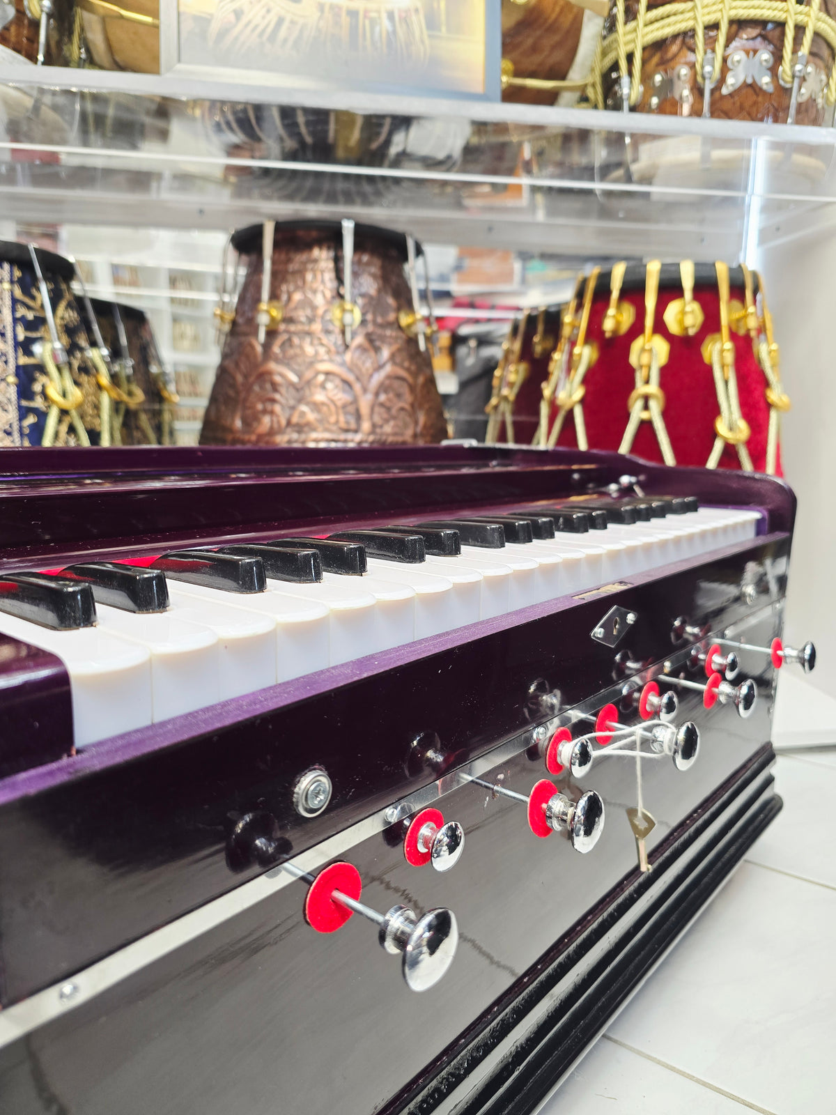 Surkriti™ Royale – 42-Key Professional Harmonium with Left-Hand Coupler, Komi Reeds & Deep Purple Gloss Finish*Minor Cosmetic Defects 10% Deposit Link for Sabrina