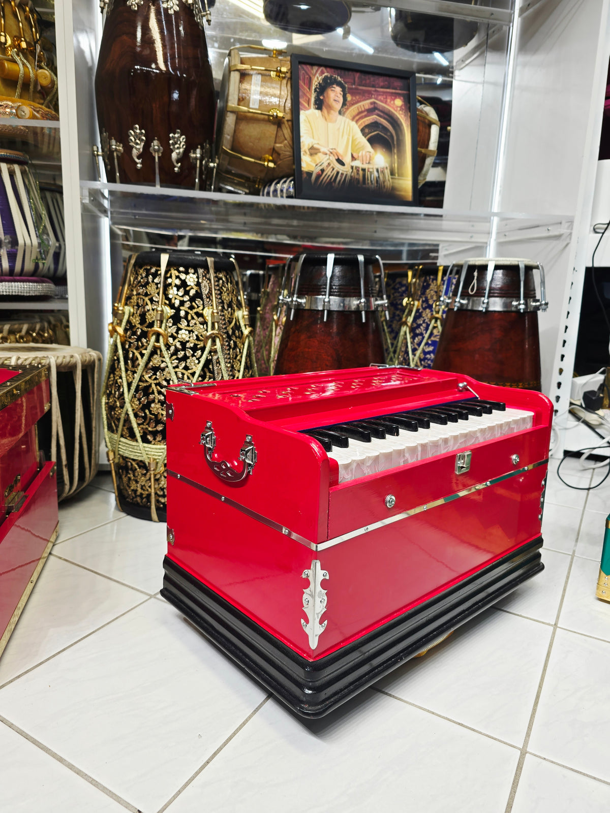 Crimson Melody: Compact Red 32 Key Semi-Pro Boxed Harmonium (with Minor Cosmetic Imperfections) with Coupler (Without Stoppers)