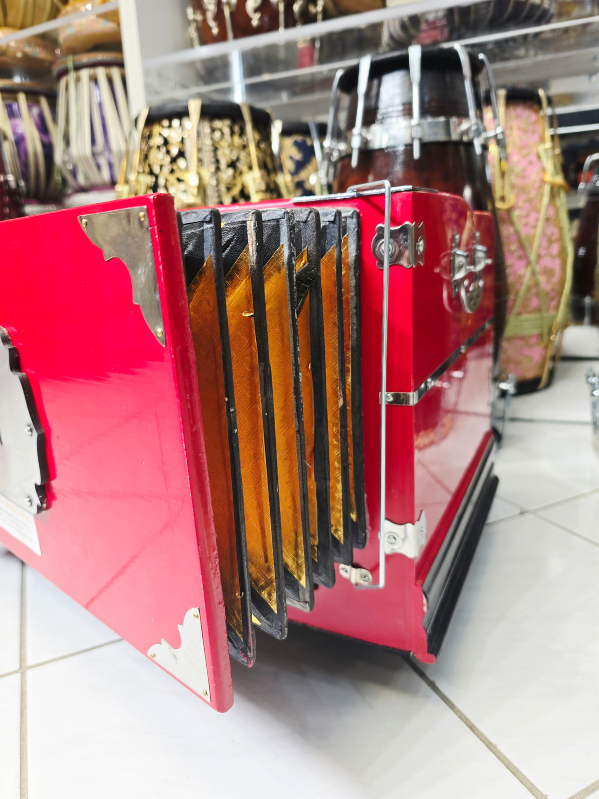 Crimson Melody: Compact Red 32 Key Semi-Pro Boxed Harmonium (with Minor Cosmetic Imperfections) with Coupler (Without Stoppers)