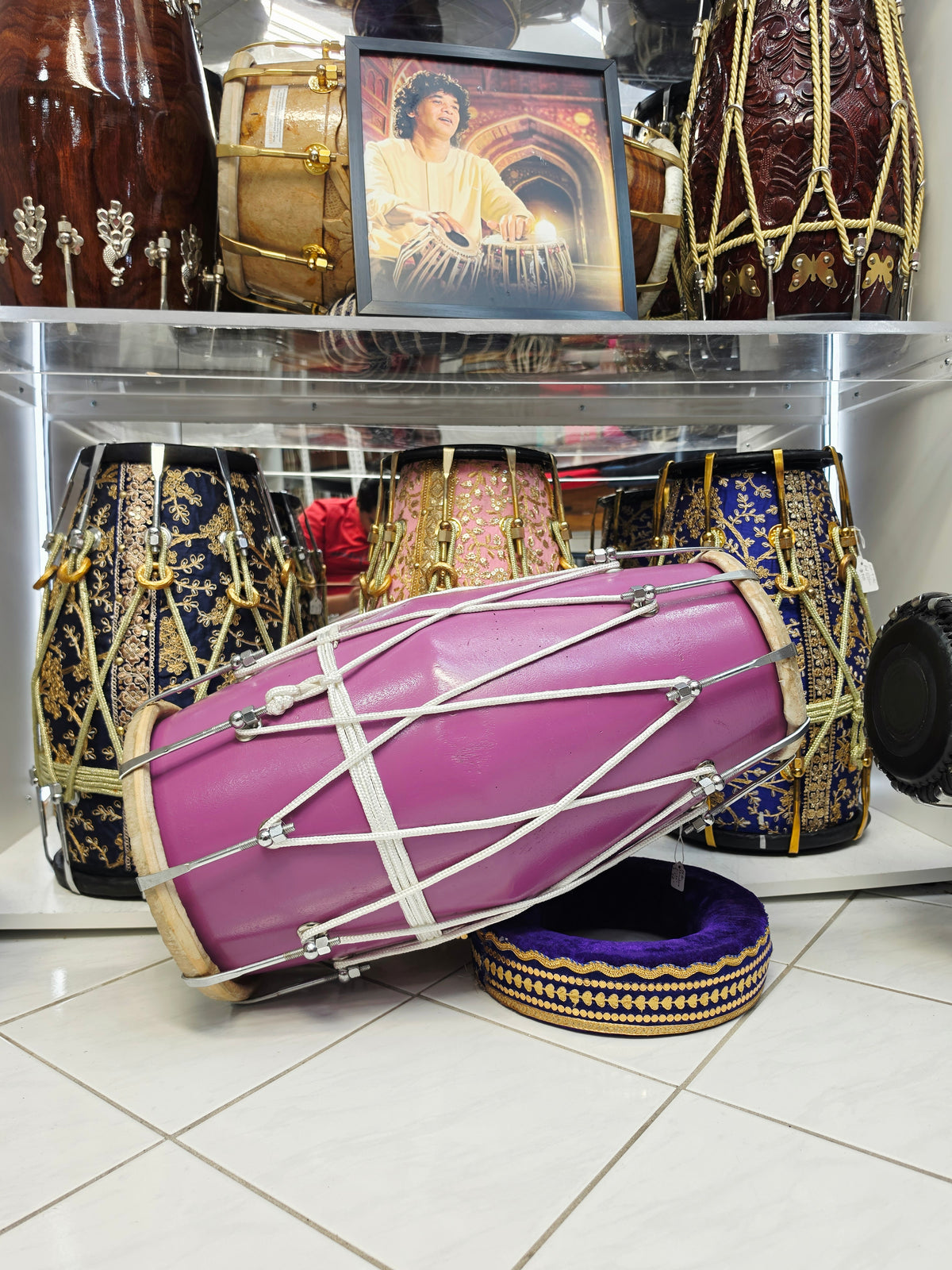 Lavanya Melody | 22" 16lbs Lavender Painted Refurbished West Indian Bolted Dholak *Minor Cosmetic Blemishes