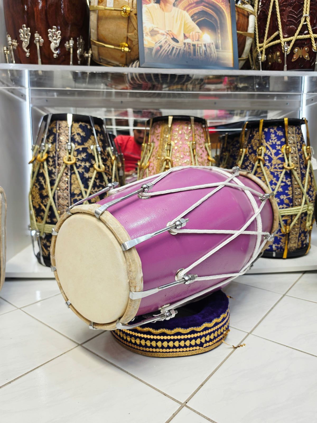Lavanya Melody | 22" 16lbs Lavender Painted Refurbished West Indian Bolted Dholak *Minor Cosmetic Blemishes