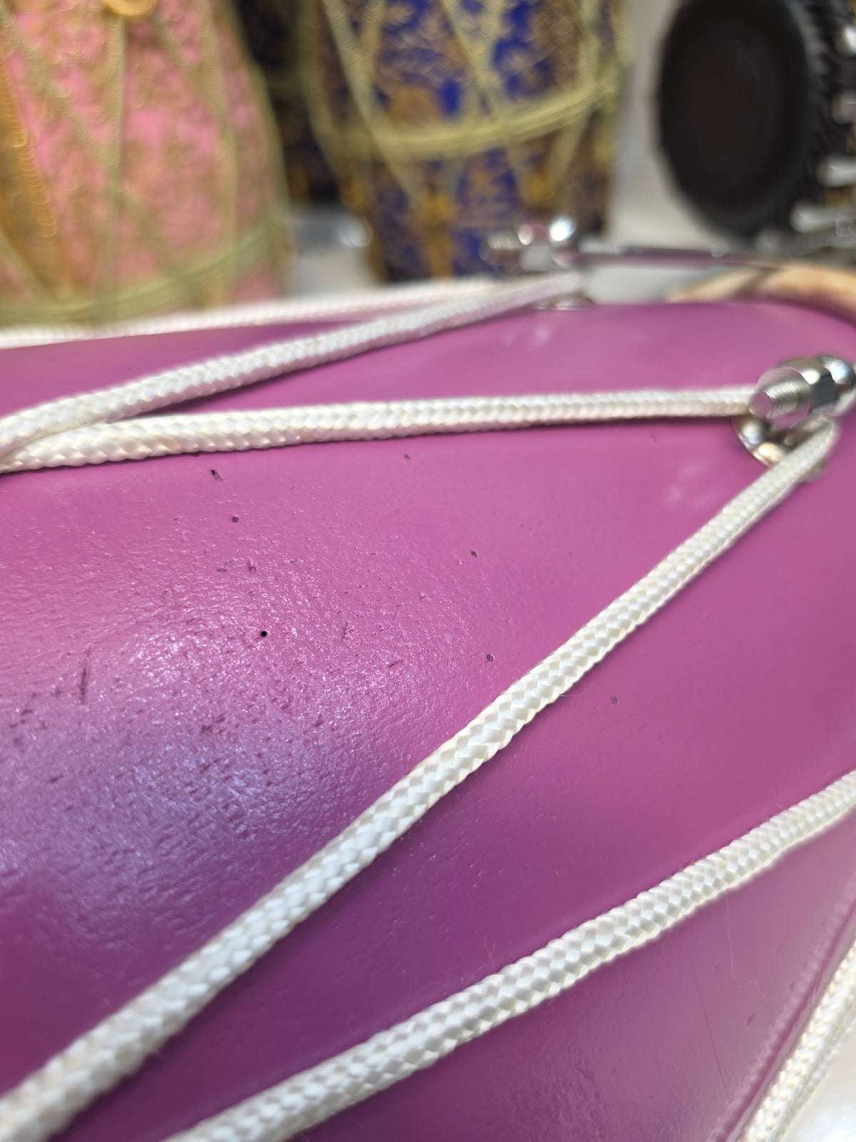 Lavanya Melody | 22" 16lbs Lavender Painted Refurbished West Indian Bolted Dholak *Minor Cosmetic Blemishes
