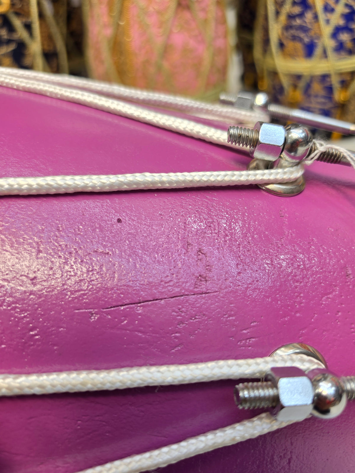 Lavanya Melody | 22" 16lbs Lavender Painted Refurbished West Indian Bolted Dholak *Minor Cosmetic Blemishes