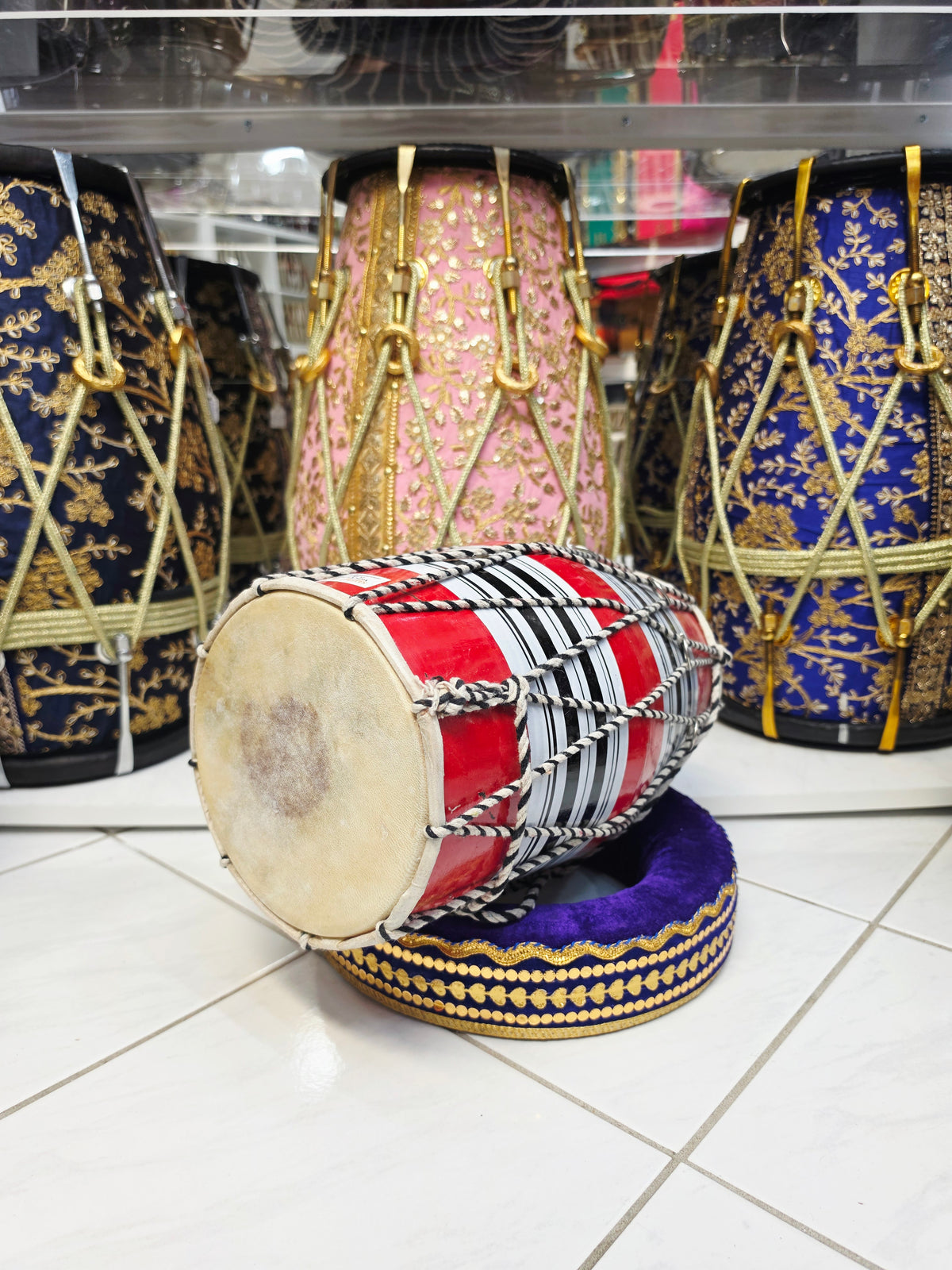 Red Toddler Dholak with Black & White Stripes (For Ages 1-3) *Cosmetic Defects