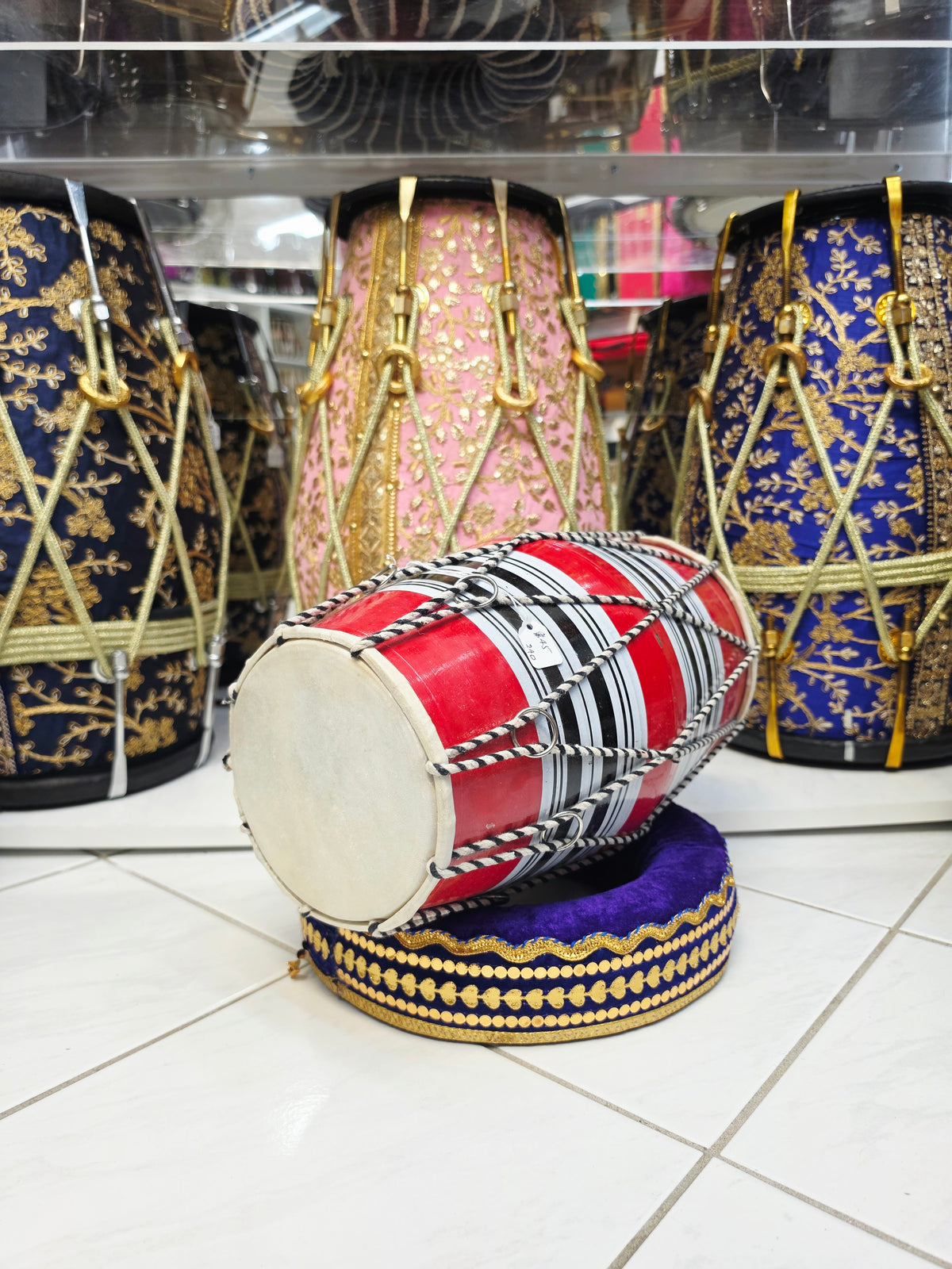 Red Toddler Dholak with Black & White Stripes (For Ages 1-3) *Cosmetic Defects