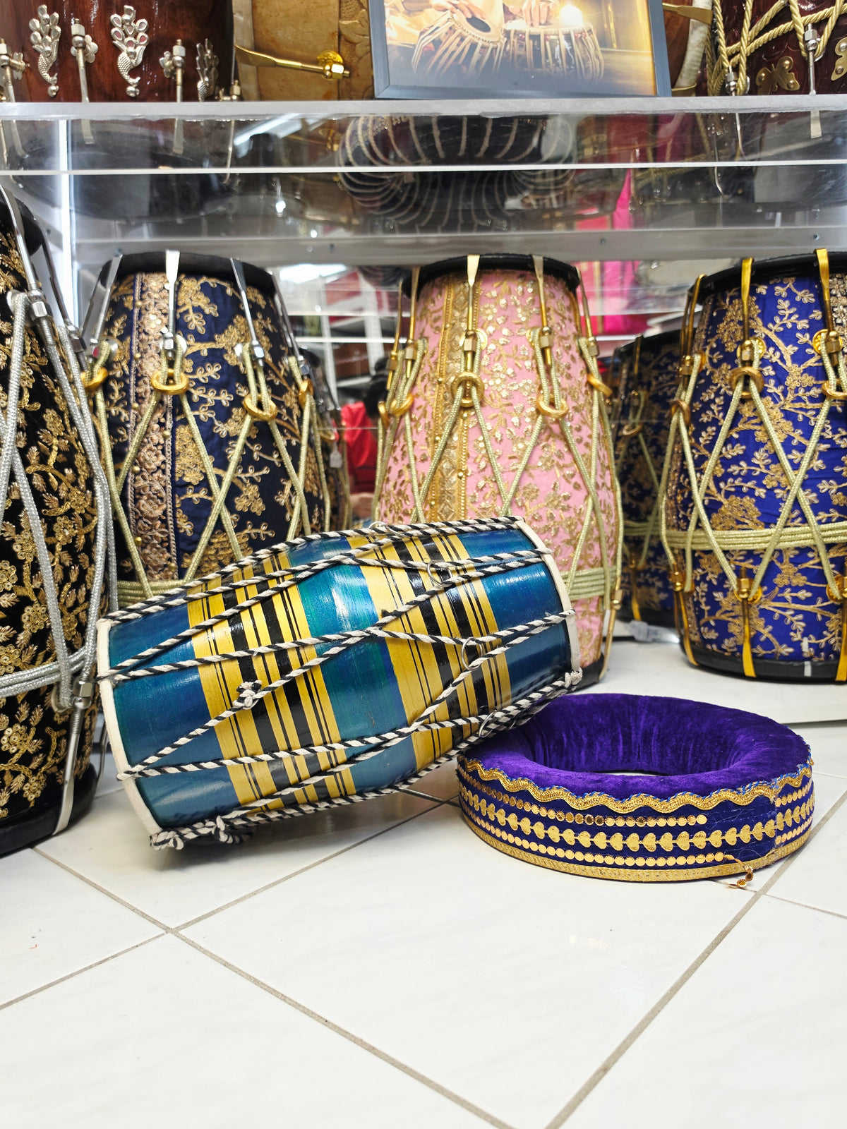 Blue & Gold Toddler Dholak with Black Stripes (For Ages 1-3) * Cosmetic Defects
