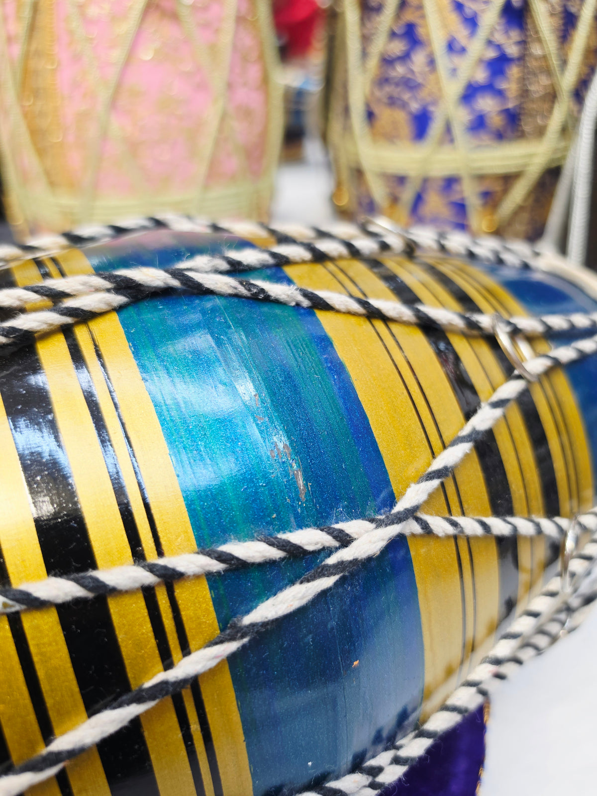 Blue & Gold Toddler Dholak with Black Stripes (For Ages 1-3) * Cosmetic Defects