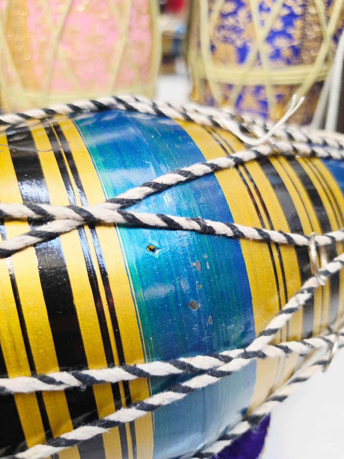 Blue & Gold Toddler Dholak with Black Stripes (For Ages 1-3) * Cosmetic Defects