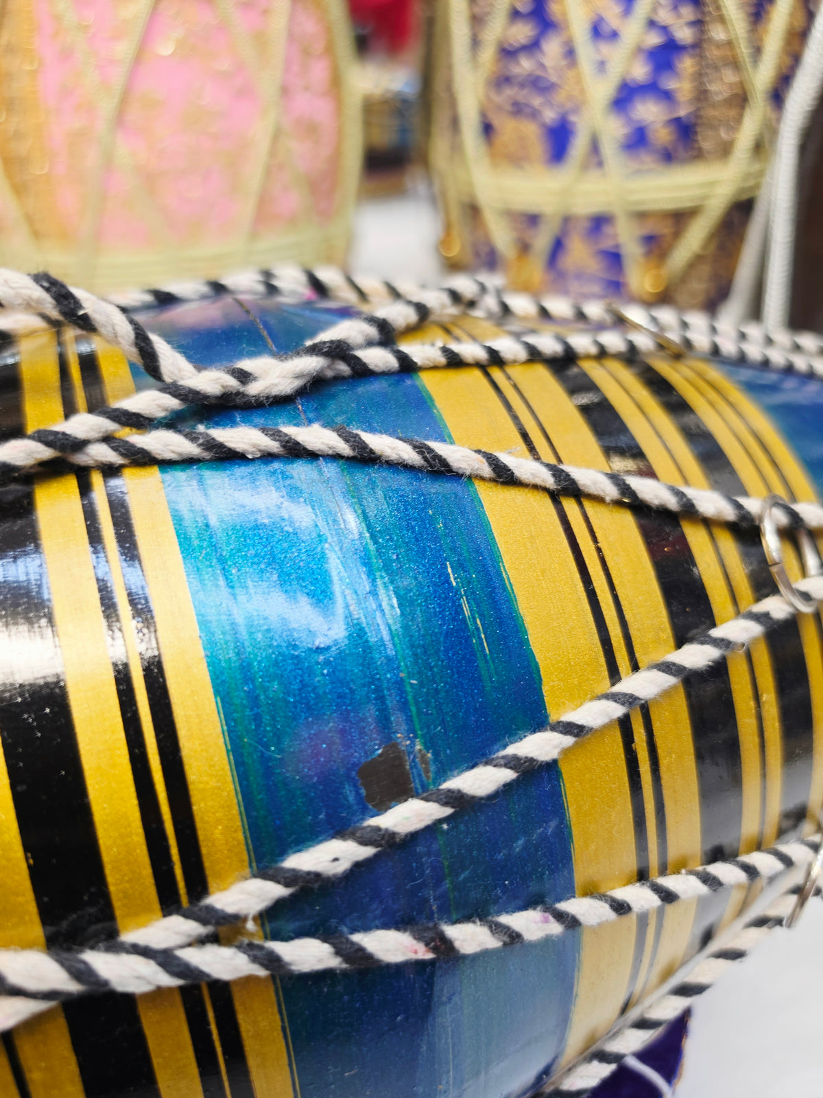 Blue & Gold Toddler Dholak with Black Stripes (For Ages 1-3) * Cosmetic Defects