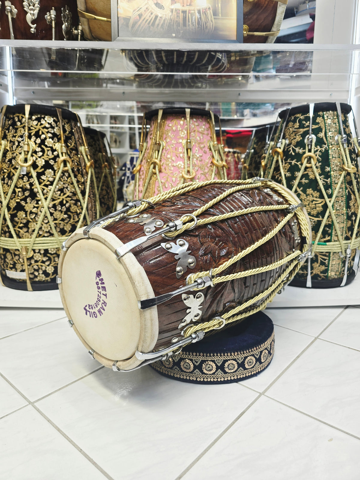 Rajvansh | Hand-Engraved Chetram Gill Red Sheesham Dholak *Exceptional Tone