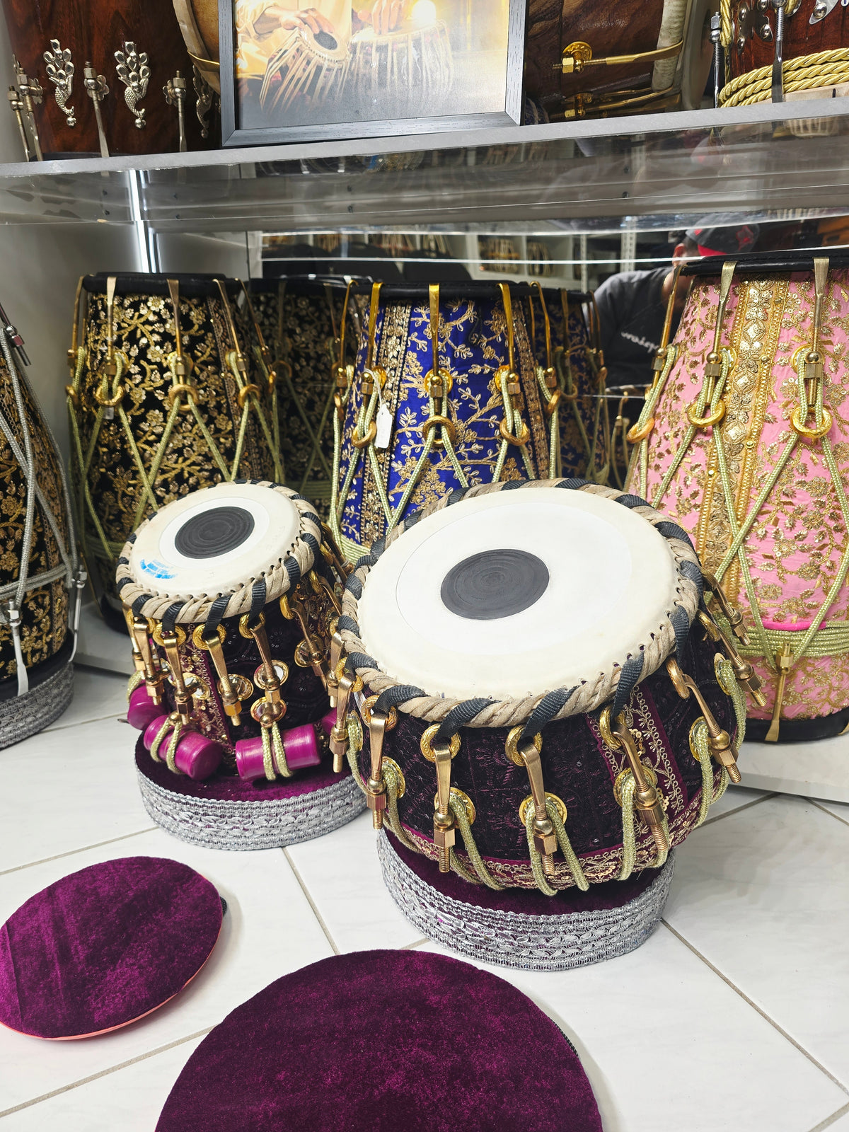 Rang Mahal Prestige 5.75" D#/E Red Sheesham Dayan & 9.25" Copper Bayan Purple Sherwani Bolted Tabla Set – Exceptional Tone