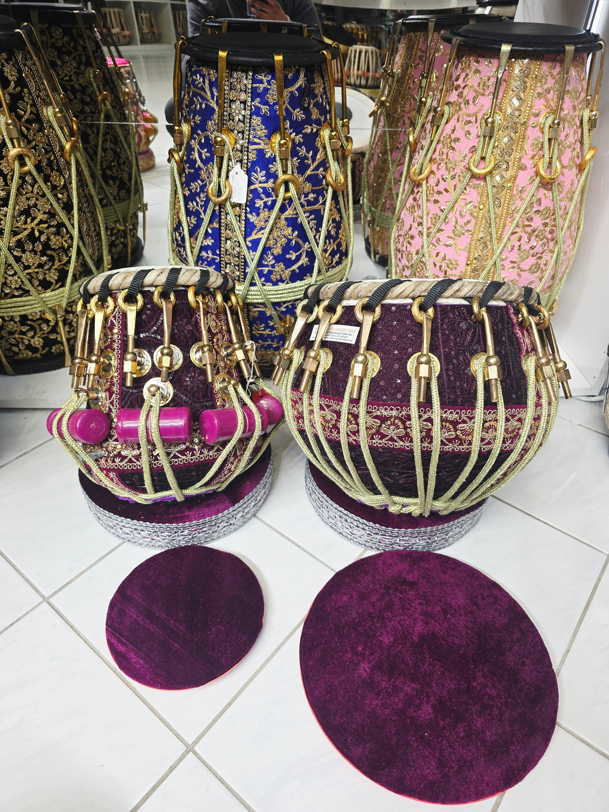Rang Mahal Prestige 5.75" D#/E Red Sheesham Dayan & 9.25" Copper Bayan Purple Sherwani Bolted Tabla Set – Exceptional Tone