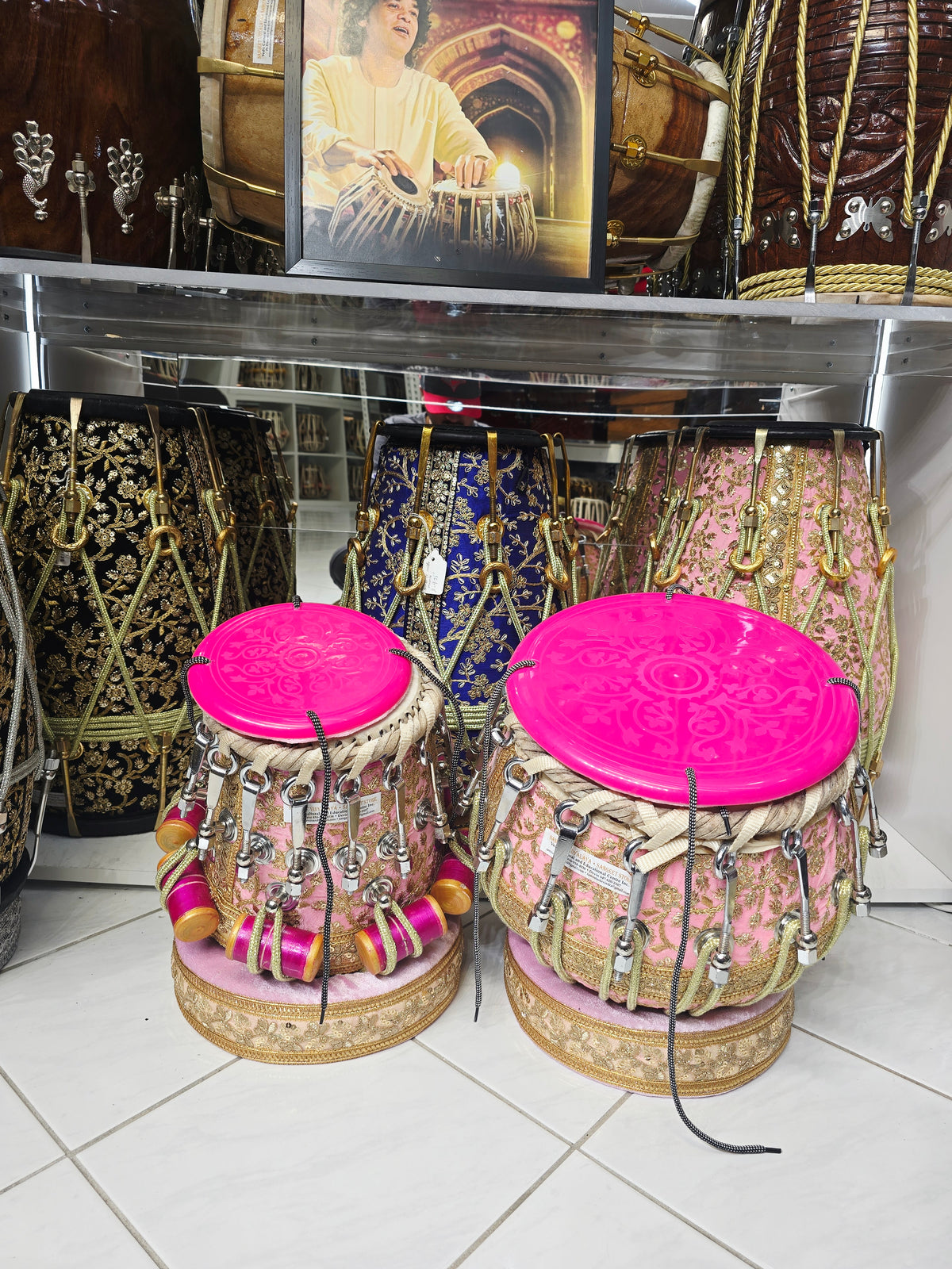 Gulabi Darbar Royale 6" C/C# Red Sheesham Dayan & 9.25" Copper Bayan Pink Sherwani Bolted Tabla Set – Exceptional Tone