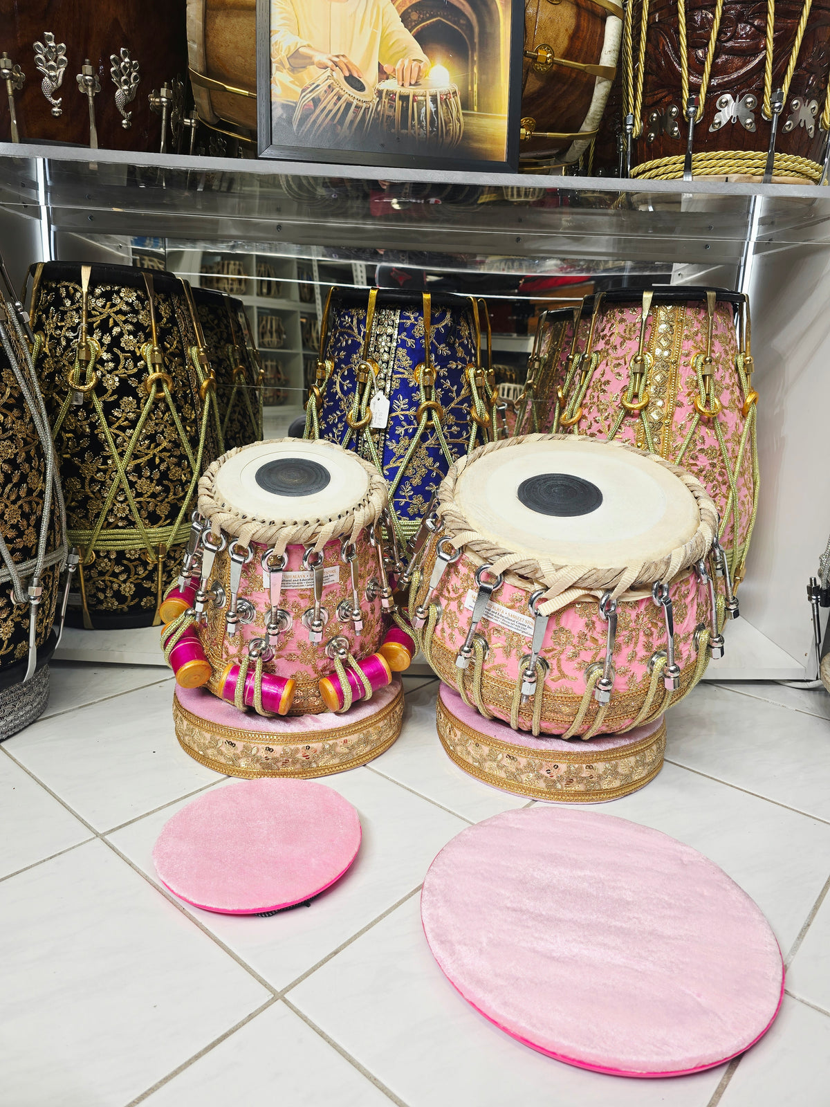 Gulabi Darbar Royale 6" C/C# Red Sheesham Dayan & 9.25" Copper Bayan Pink Sherwani Bolted Tabla Set – Exceptional Tone