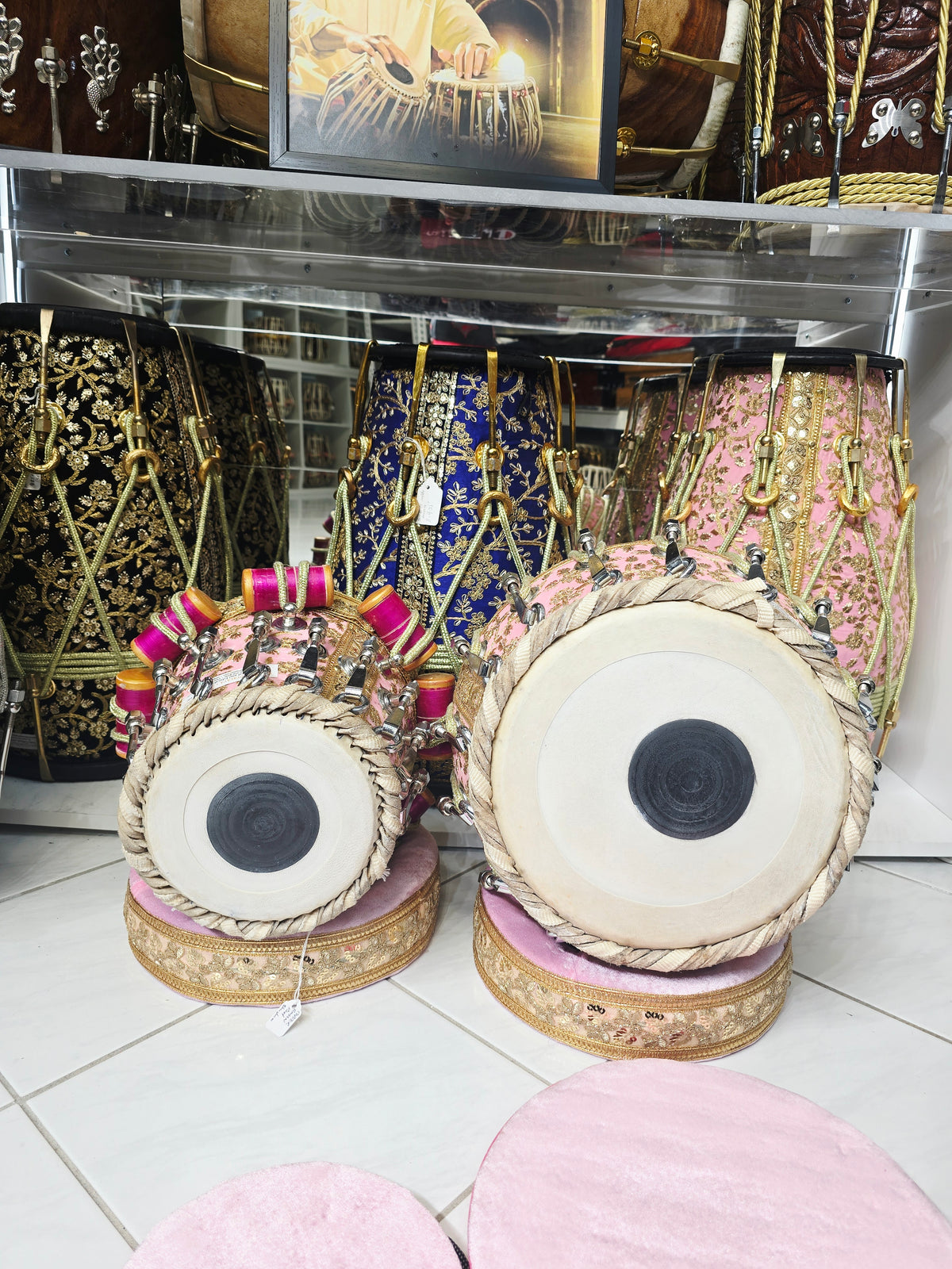 Gulabi Darbar Royale 6" C/C# Red Sheesham Dayan & 9.25" Copper Bayan Pink Sherwani Bolted Tabla Set – Exceptional Tone