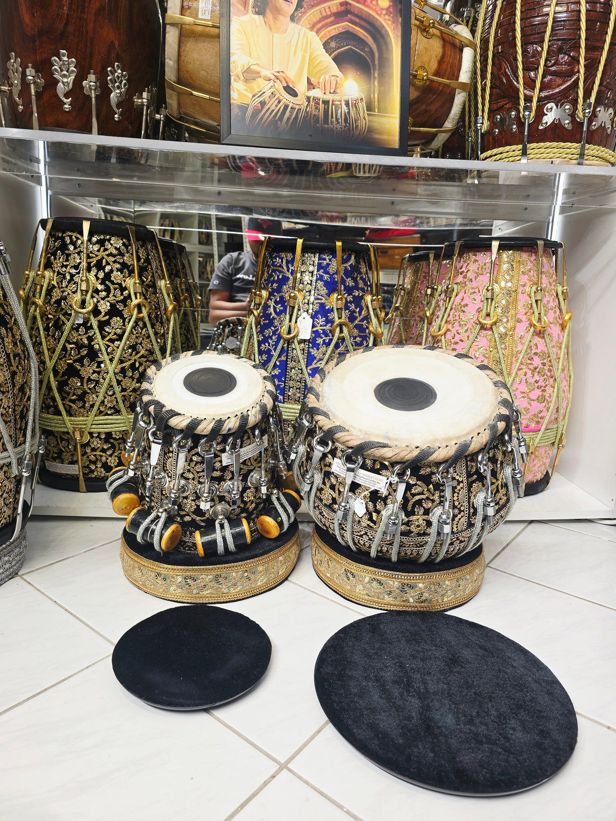 Shahi Noir Imperial 5.75" C#/D Red Sheesham Dayan & 9.25" Brass Bayan Black Sherwani Wrapped Bolted Tabla Set
