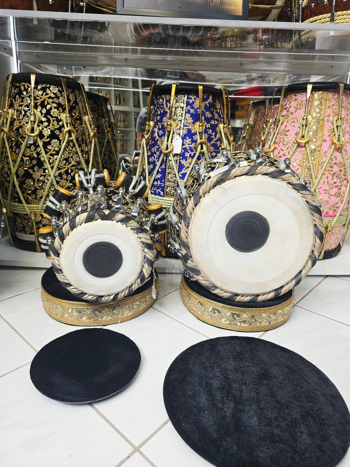 Shahi Noir Imperial 5.75" C#/D Red Sheesham Dayan & 9.25" Brass Bayan Black Sherwani Wrapped Bolted Tabla Set