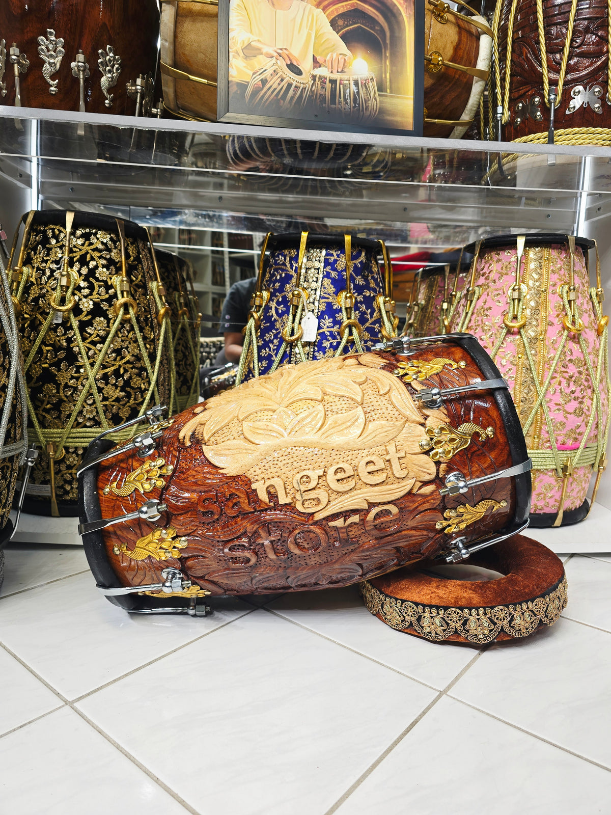 Sangeet Store Maharaja Signature Custom Engraved Chetram Dholak with Black Skins *Exceptional Tone
