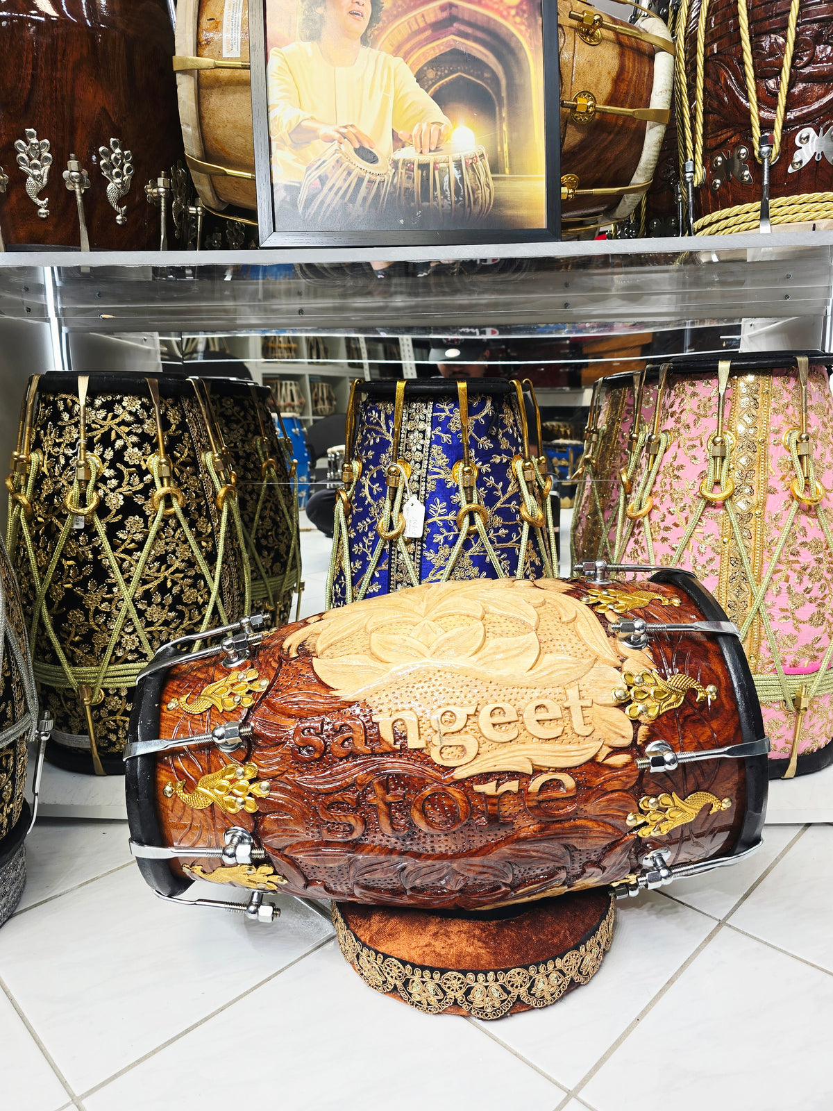 Sangeet Store Maharaja Signature Custom Engraved Chetram Dholak with Black Skins *Exceptional Tone