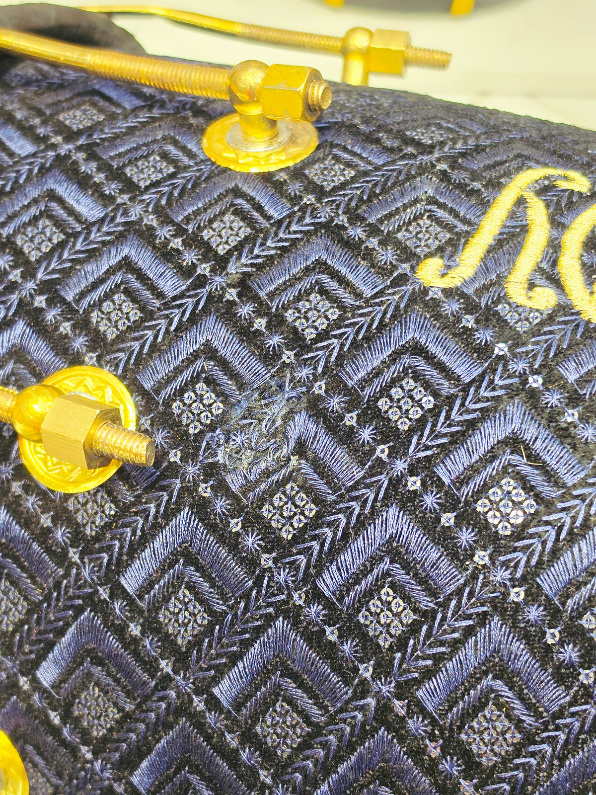 Mandy’s Royal Neelam – Custom Blue & Black Sherwani Dholak with Gold Accents