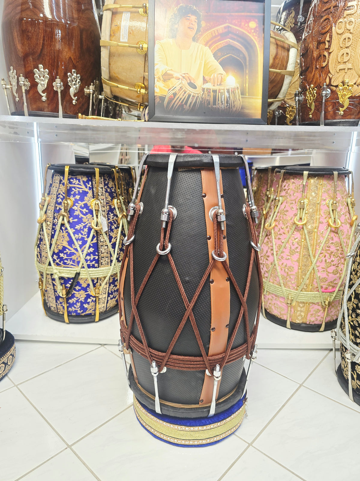 Kaala Virasat – Premium Red Sheesham Dholak | Black & Brown Leather Wrap, Decorative Brown Ropes & Bolt Tuning *Exceptional Tone
