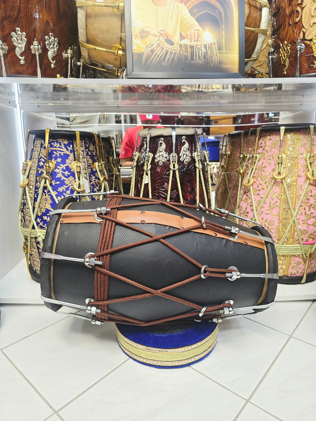 Kaala Virasat – Premium Red Sheesham Dholak | Black & Brown Leather Wrap, Decorative Brown Ropes & Bolt Tuning *Exceptional Tone