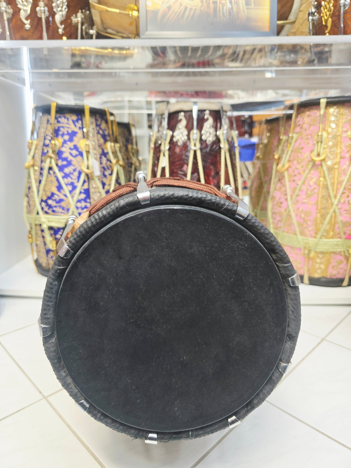 Kaala Virasat – Premium Red Sheesham Dholak | Black & Brown Leather Wrap, Decorative Brown Ropes & Bolt Tuning *Exceptional Tone