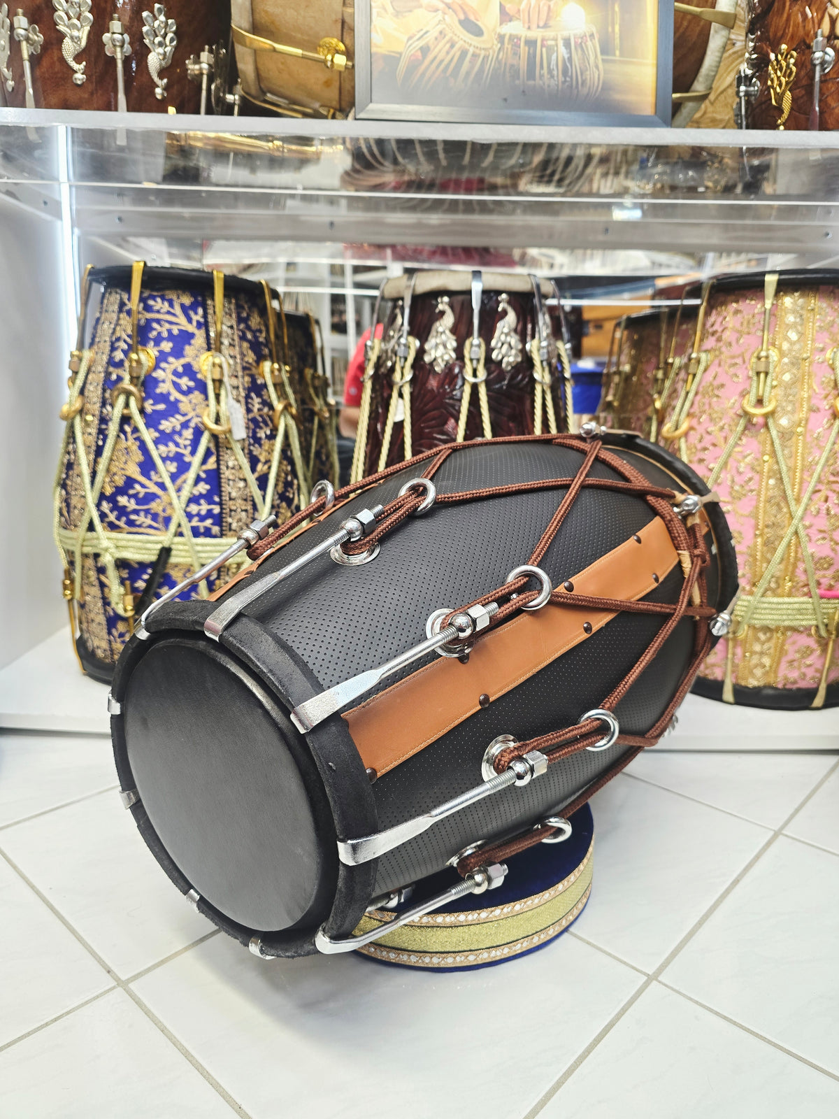 Kaala Virasat – Premium Red Sheesham Dholak | Black & Brown Leather Wrap, Decorative Brown Ropes & Bolt Tuning *Exceptional Tone