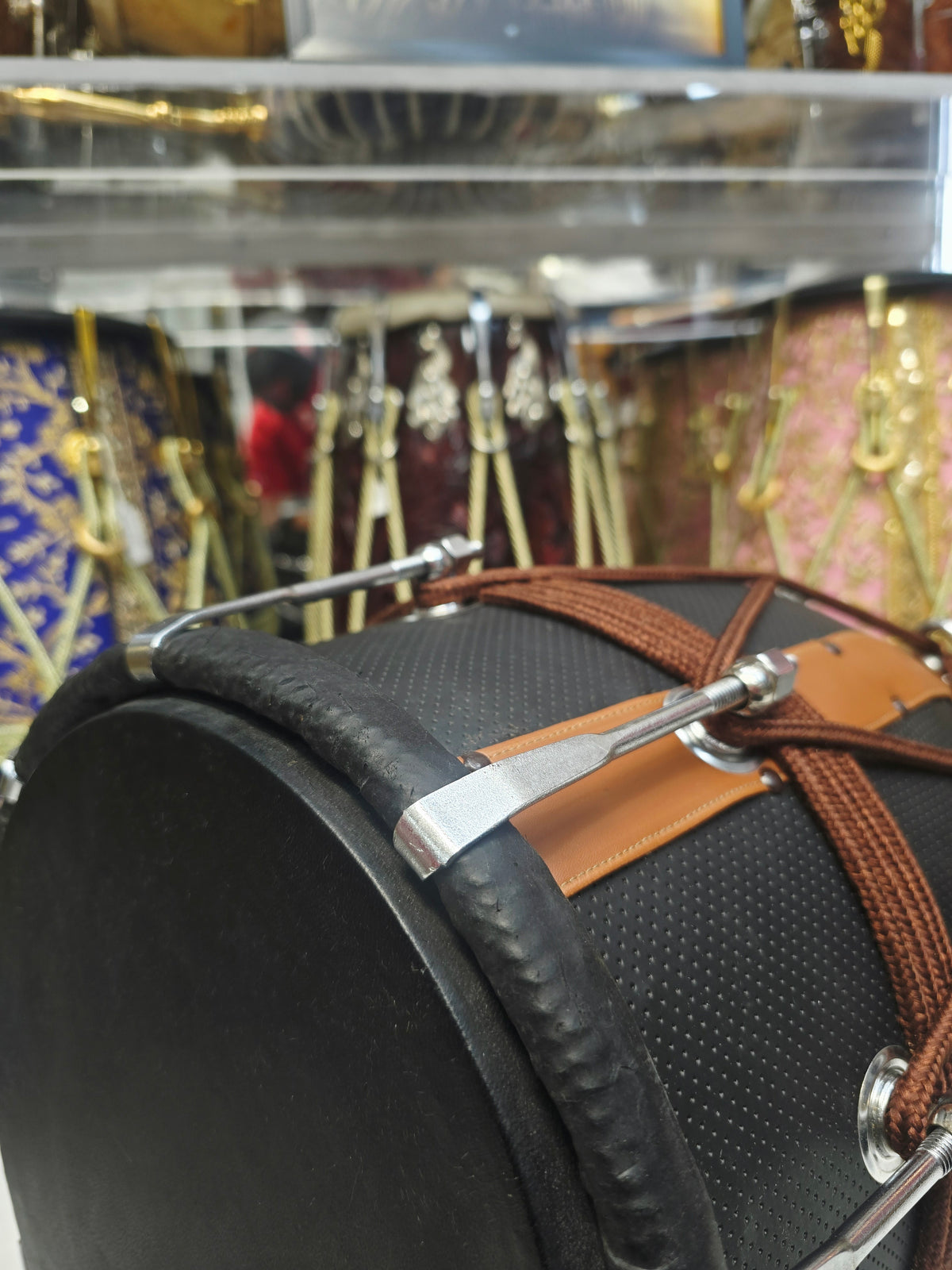 Kaala Virasat – Premium Red Sheesham Dholak | Black & Brown Leather Wrap, Decorative Brown Ropes & Bolt Tuning *Exceptional Tone